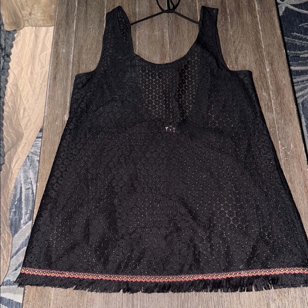 New Black lace Crochet Swim Coverup L Boho Bohemian beach pool vacation summer